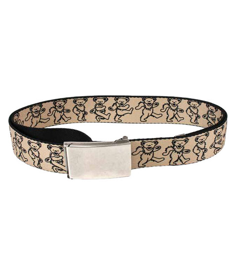 liquid blue Dancing Bear Adjustable Web Belt Tan Small