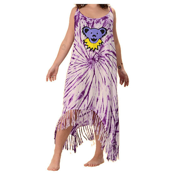Liquid Blue Dancing Bear Fringe String Assorted Tie Dye Dress