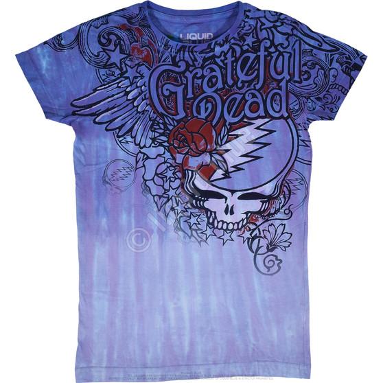 Liquid Blue Dead Flowers Tie-Dye Juniors Long Length T-Shirt