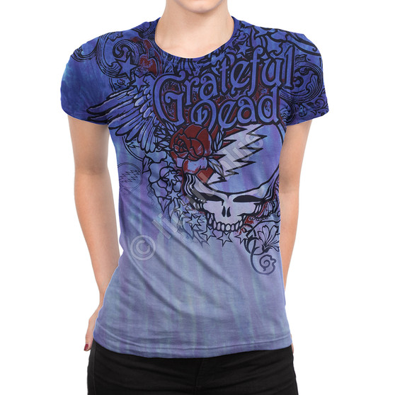 Liquid Blue Dead Flowers Tie-Dye Juniors Long Length T-Shirt