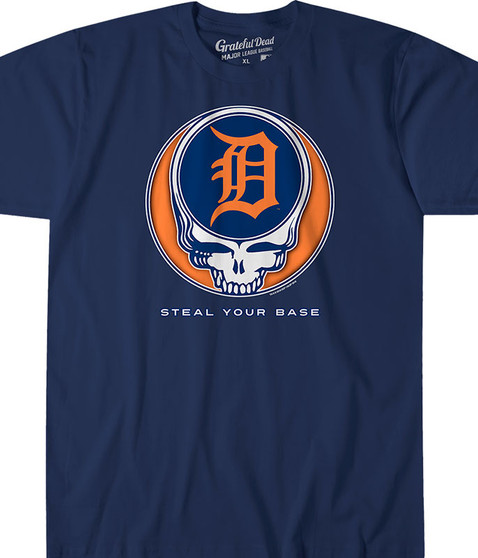liquid blue Detroit Tigers Steal Your Base Navy Athletic T-Shirt