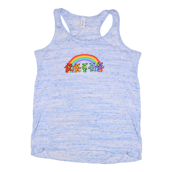 Liquid Blue GD Rainbow Bears Blue Heather Flowy Womens Racerback Tank Top T-Shirt