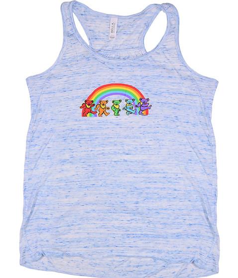 liquid blue GD Rainbow Bears Blue Heather Flowy Womens Racerback Tank Top T-Shirt