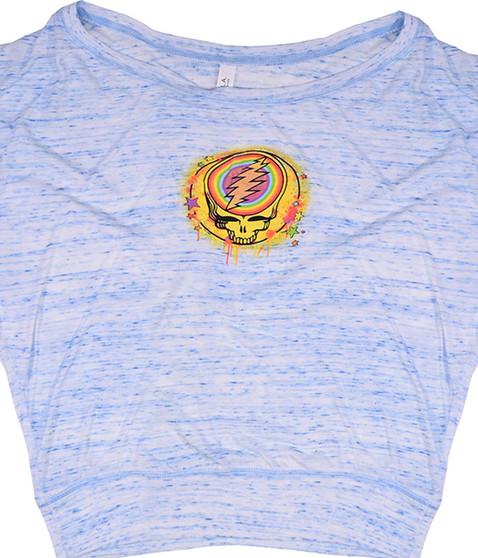 liquid blue GD Rainbow Splatter Womens Blue Heather Flowy Long Sleeve T-Shirt