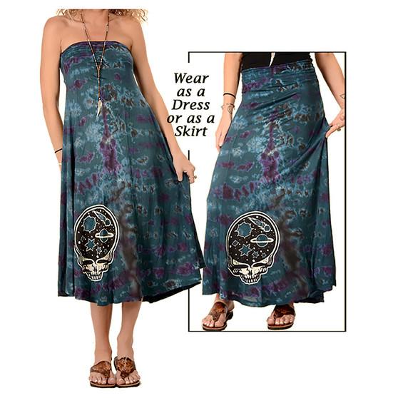 Liquid Blue Grateful Dead Space Your Face Tie-Dye Skirt