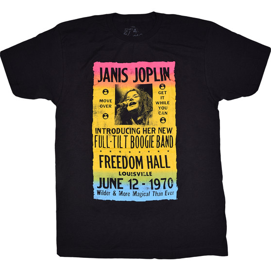 Liquid Blue Janis Joplin Freedom Hall Poster Black T-Shirt