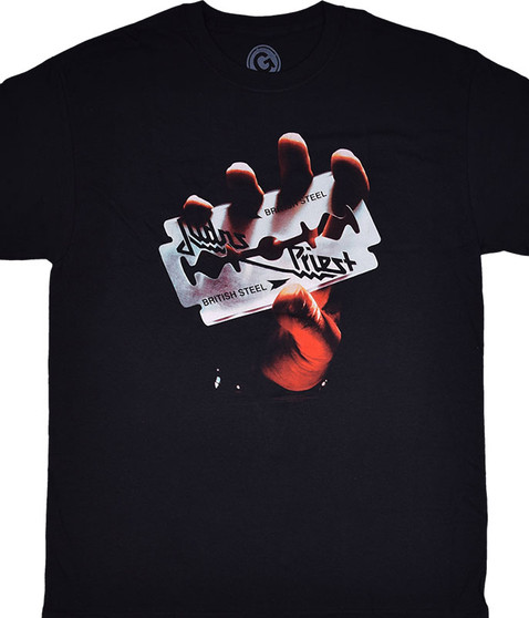 liquid blue Judas Priest British Steel Black T-Shirt