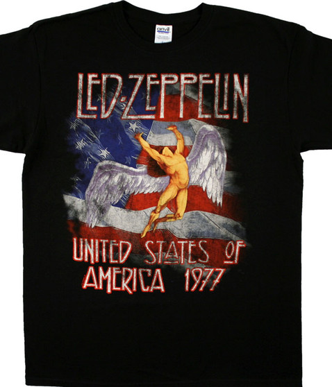 liquid blue Led Zeppelin America 1977 Black T-Shirt