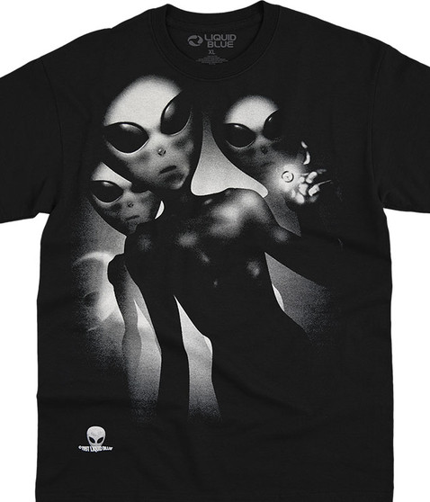 liquid blue Alien Visitors Black T-Shirt