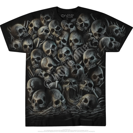 Liquid Blue All Over Skulls Black T-Shirt