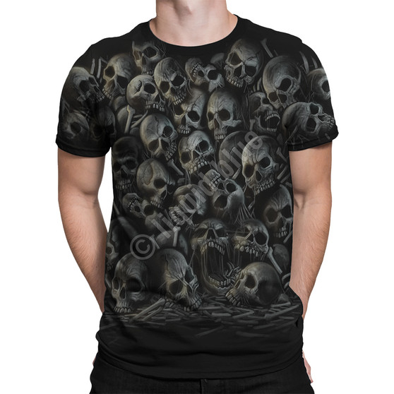 Liquid Blue All Over Skulls Black T-Shirt