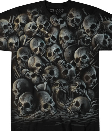 liquid blue All Over Skulls Black T-Shirt