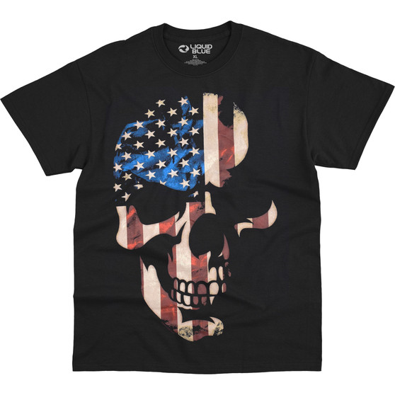 Liquid Blue American Skull Black T-Shirt