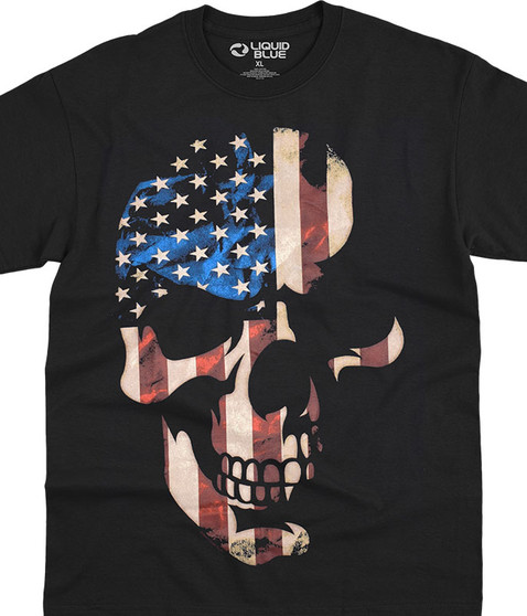liquid blue American Skull Black T-Shirt