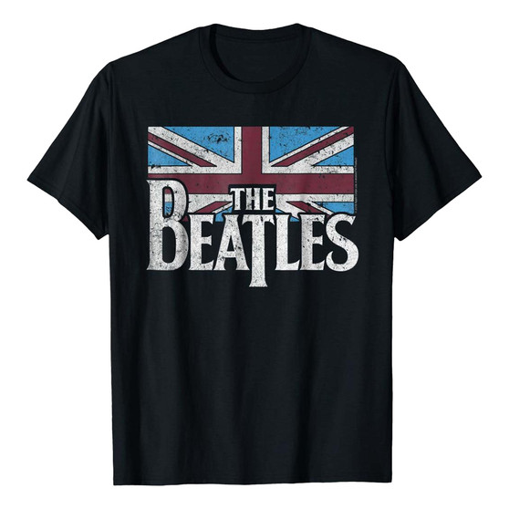 Liquid Blue Beatles British Flag Black T-Shirt