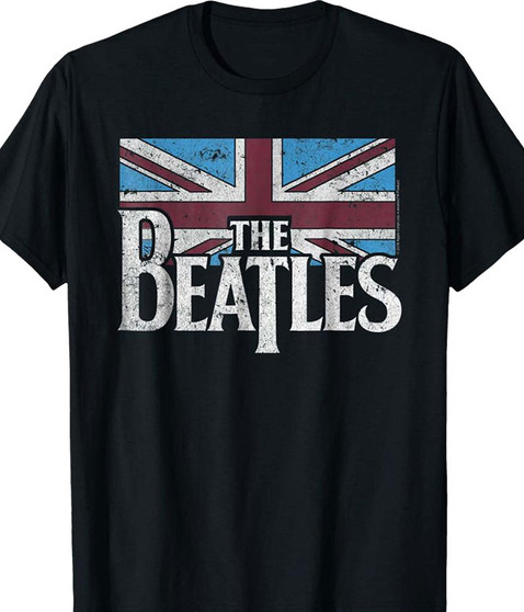liquid blue Beatles British Flag Black T-Shirt