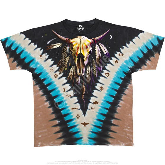 Liquid Blue Bison Skull Tie-Dye T-Shirt