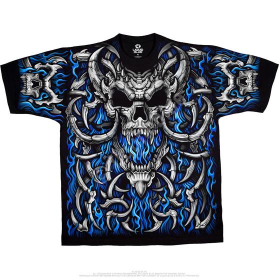 Liquid Blue Blue Flame Skull Black T-Shirt
