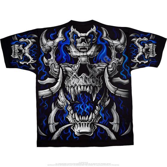 Liquid Blue Blue Flame Skull Black T-Shirt