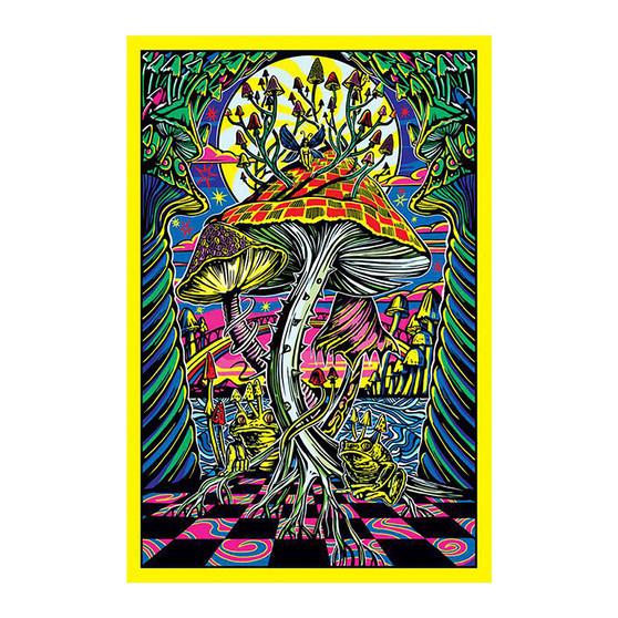 Liquid Blue Checkered Mushroom 3D Tapestry