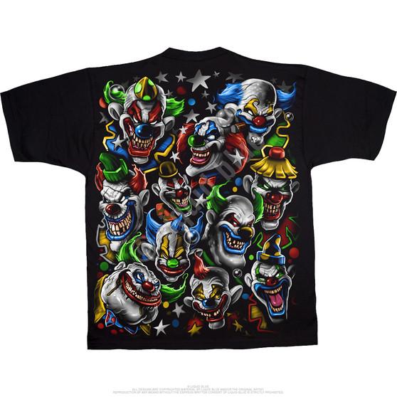 Liquid Blue Colored Clowns Black T-Shirt