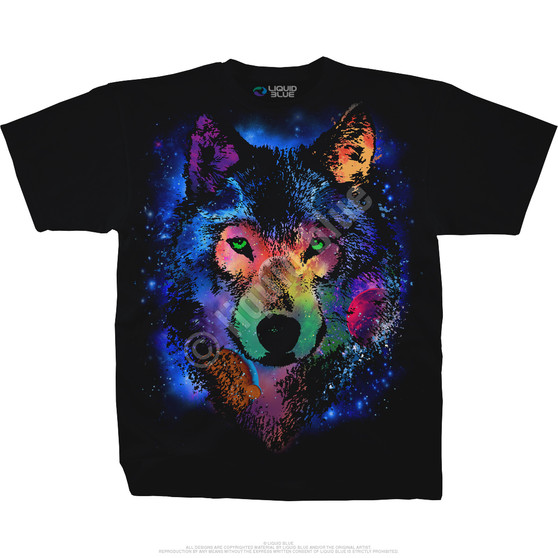 Liquid Blue Cosmic Wolf Black T-Shirt