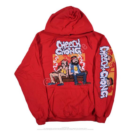 Liquid Blue Couch Locked Red Sleeve Printed Hoodie