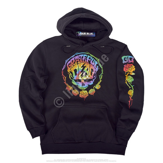 Liquid Blue Deadhead Black Sleeve Printed Hoodie