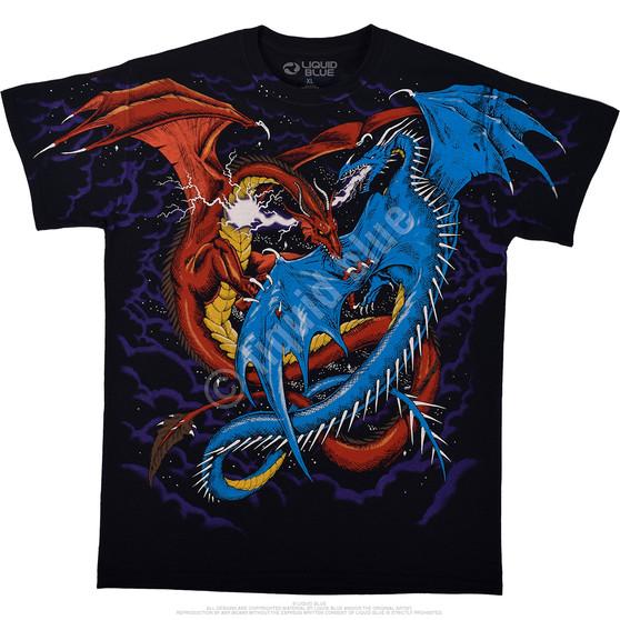 Liquid Blue Dueling Dragons Black T-Shirt