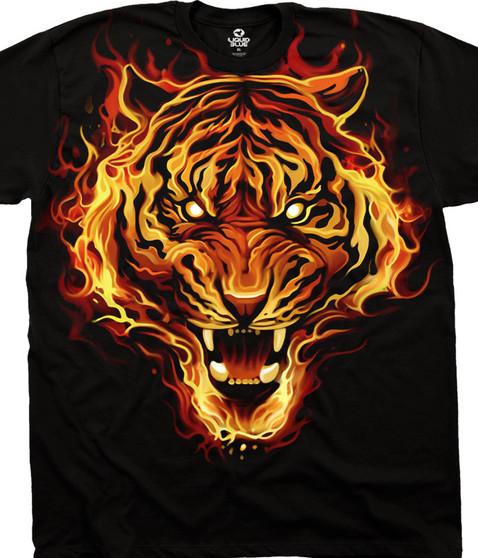 liquid blue Fire Tiger Black T-Shirt