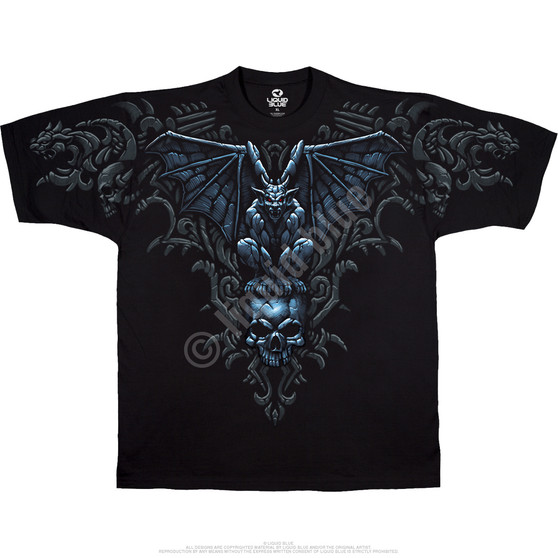 Liquid Blue Gargoyle Skull Black T-Shirt
