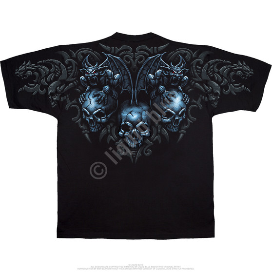 Liquid Blue Gargoyle Skull Black T-Shirt