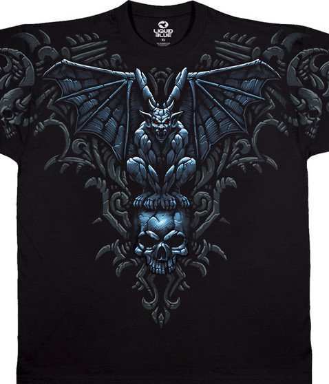 liquid blue Gargoyle Skull Black T-Shirt