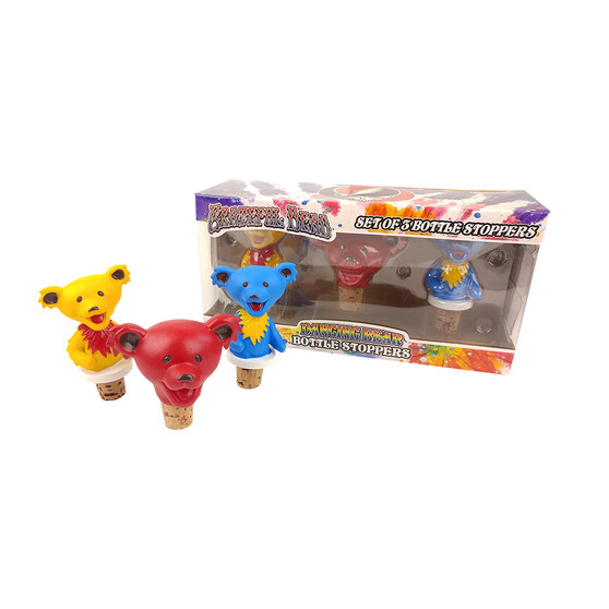 Liquid Blue GD Dancing Bear 3 Bottle Stopper Set