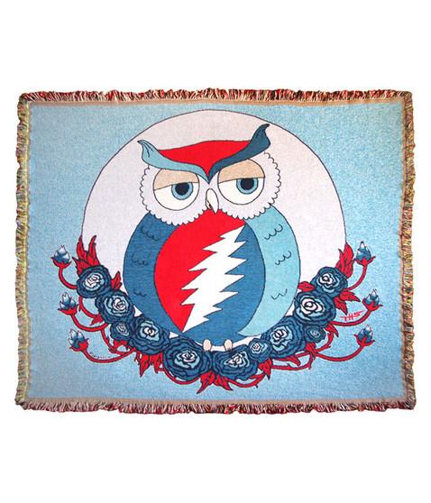 liquid blue GD Steal Owl Woven Blanket