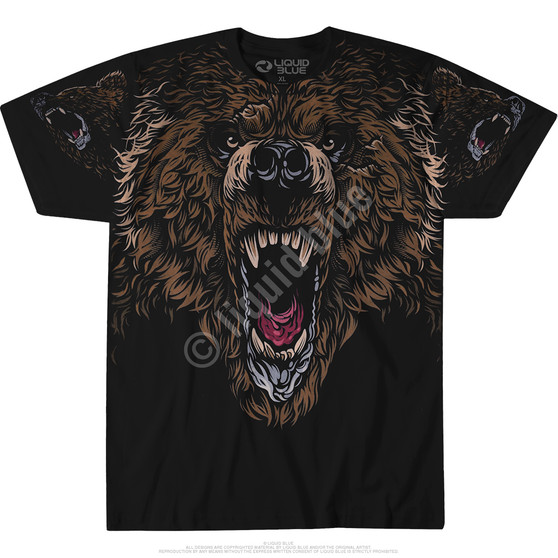 Liquid Blue Grizzly Attack Black T-Shirt
