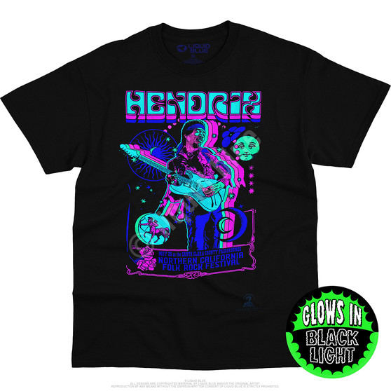 Liquid Blue Guitar Blacklight Black T-Shirt