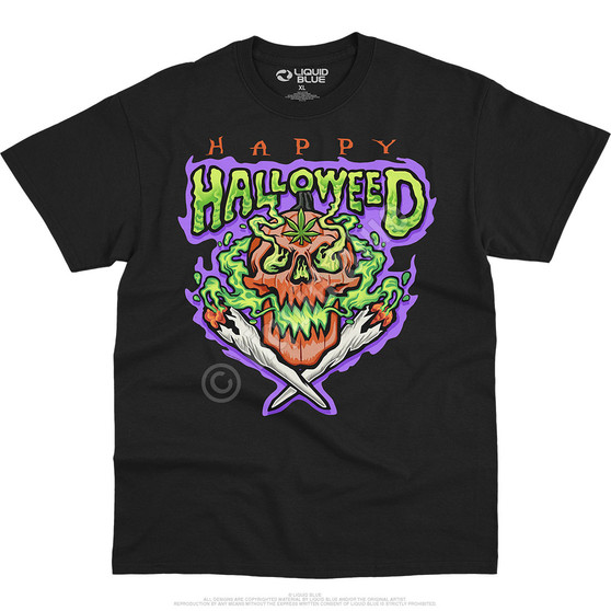 Liquid Blue Halloweed Skull Black T-Shirt