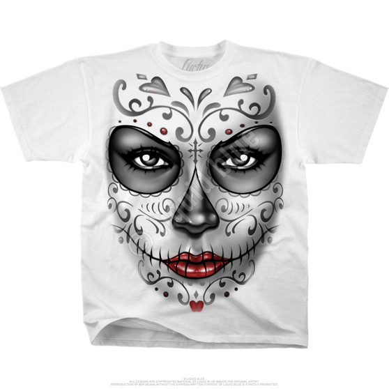 Liquid Blue Heart Skull White Athletic T-Shirt