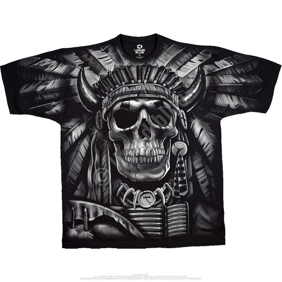 Liquid Blue Indian Skull Black T-Shirt