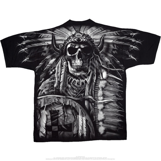 Liquid Blue Indian Skull Black T-Shirt