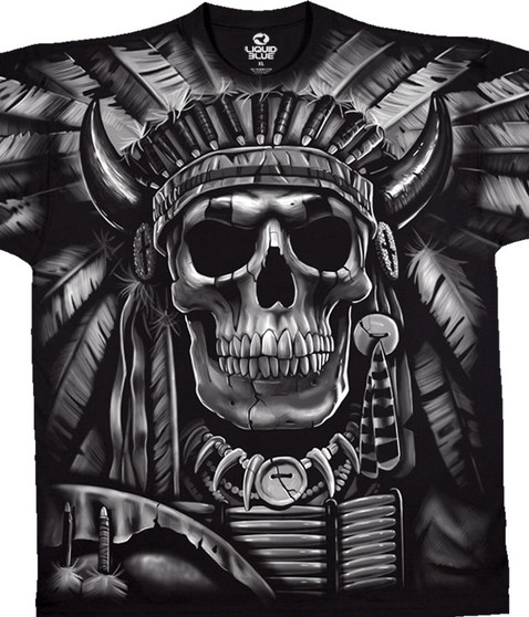 liquid blue Indian Skull Black T-Shirt