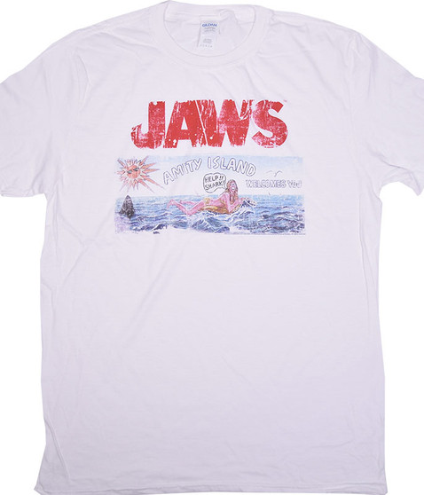 liquid blue Jaws Island White T-Shirt