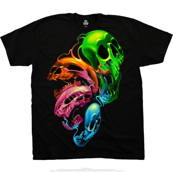 Liquid Blue Liquid Neon Skulls Black T-Shirt