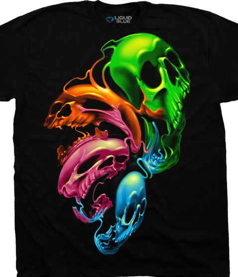 liquid blue Liquid Neon Skulls Black T-Shirt