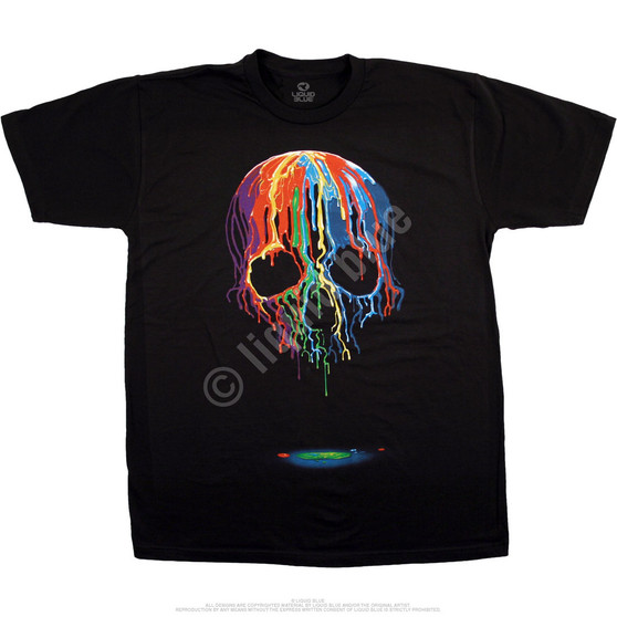 Liquid Blue Melting Skull Black Athletic T-Shirt