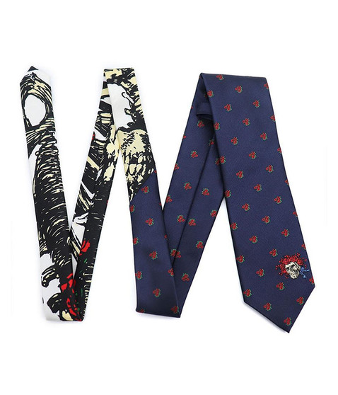 liquid blue Navy Bertha Skull & Roses Tie