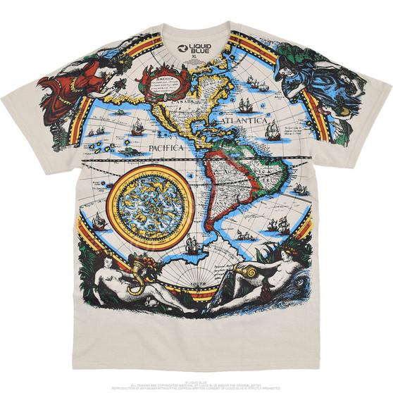 Liquid Blue Old World Map Tan T-Shirt