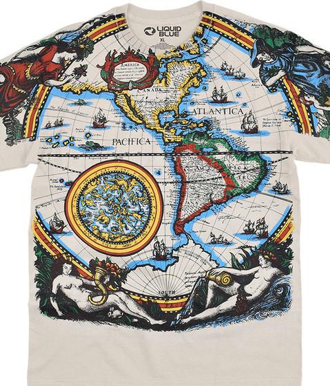liquid blue Old World Map Tan T-Shirt