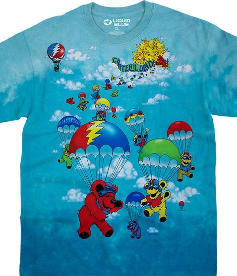 liquid blue Parachuting Bears Tie-Dye T-Shirt